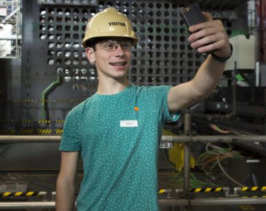 Taking a selfie in front of the full-scale nuclear reactor mock-up.