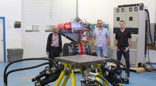 A new replacement valve is prepared for seismic testing by Curtiss-Wright.