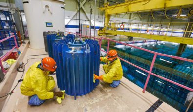 Workers at Pickering Nuclear GS prepare Cobalt-60 isotopes for delivery to Nordion.