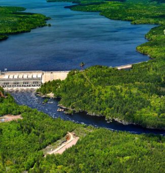 An aerial view of Des Joachims hydroelectric station.