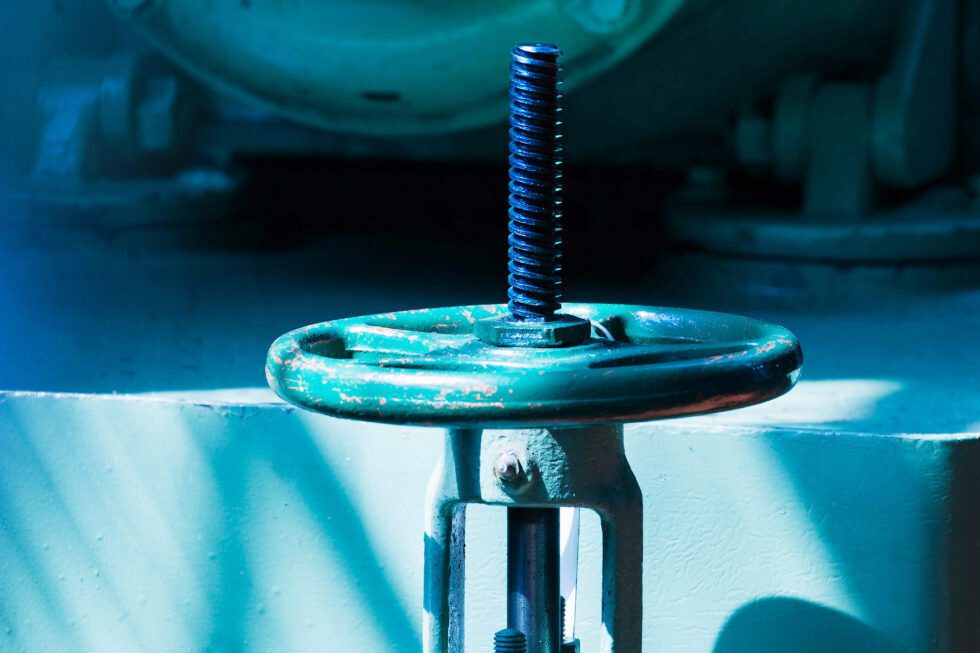 A close-up of a valve in a hydroelectric power station.