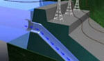 A cross section of a dam.