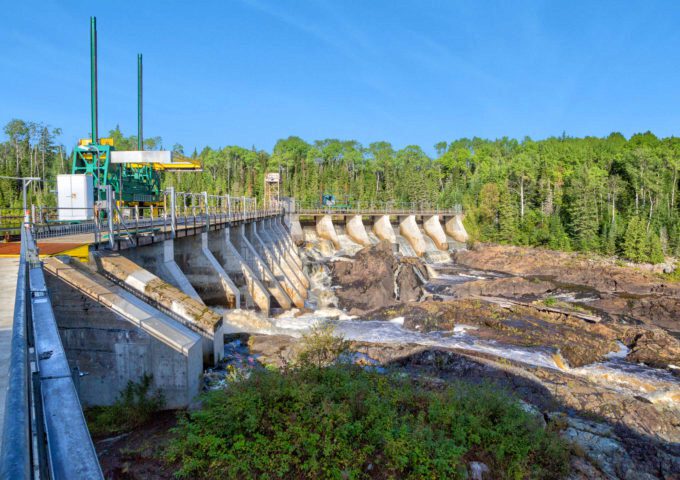 Low water conditions at the tailrace of Lower Sturgeon hydroelectric generating station.