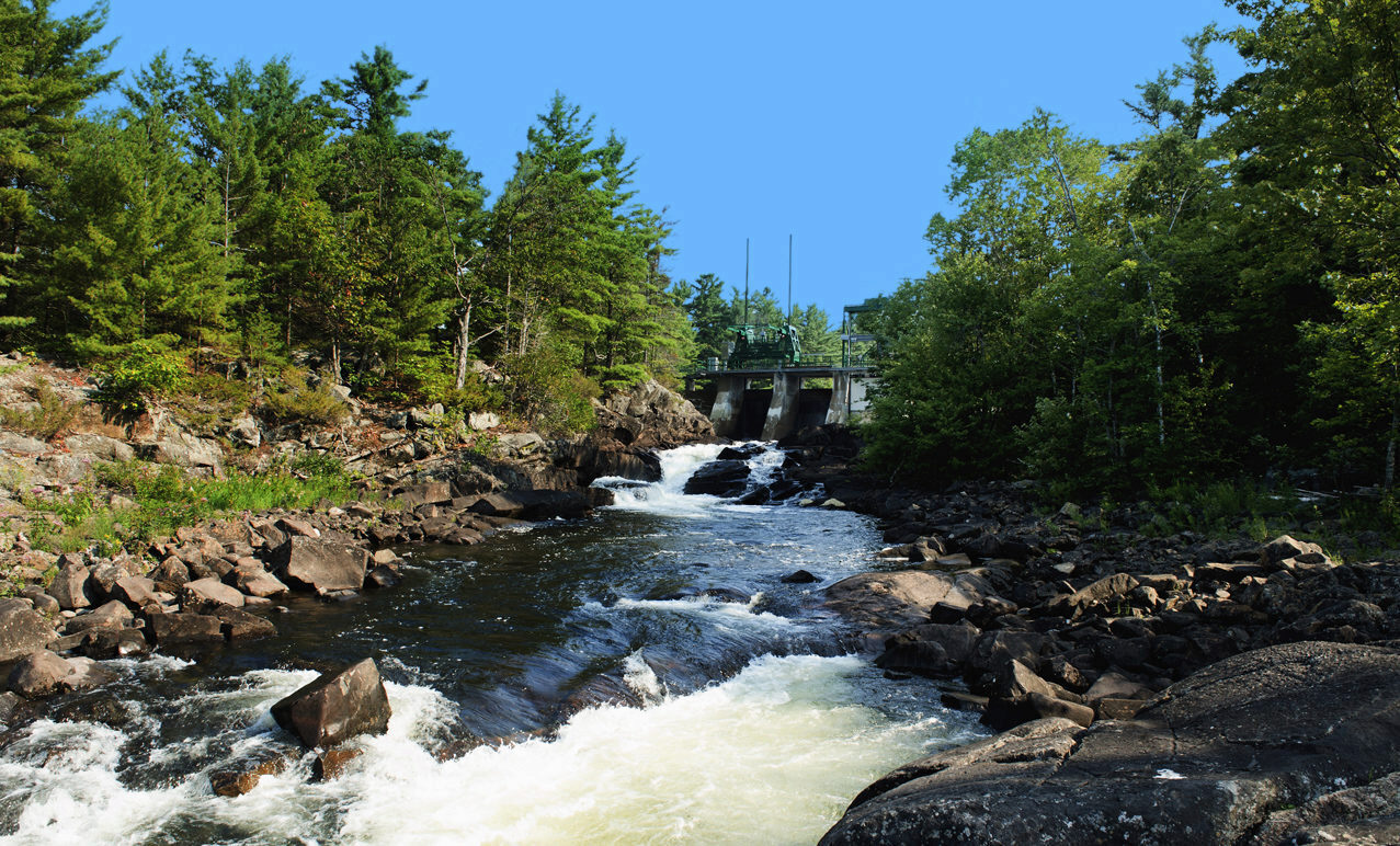 Rushing water down a rocky river bed from Mattagami Lake dam.