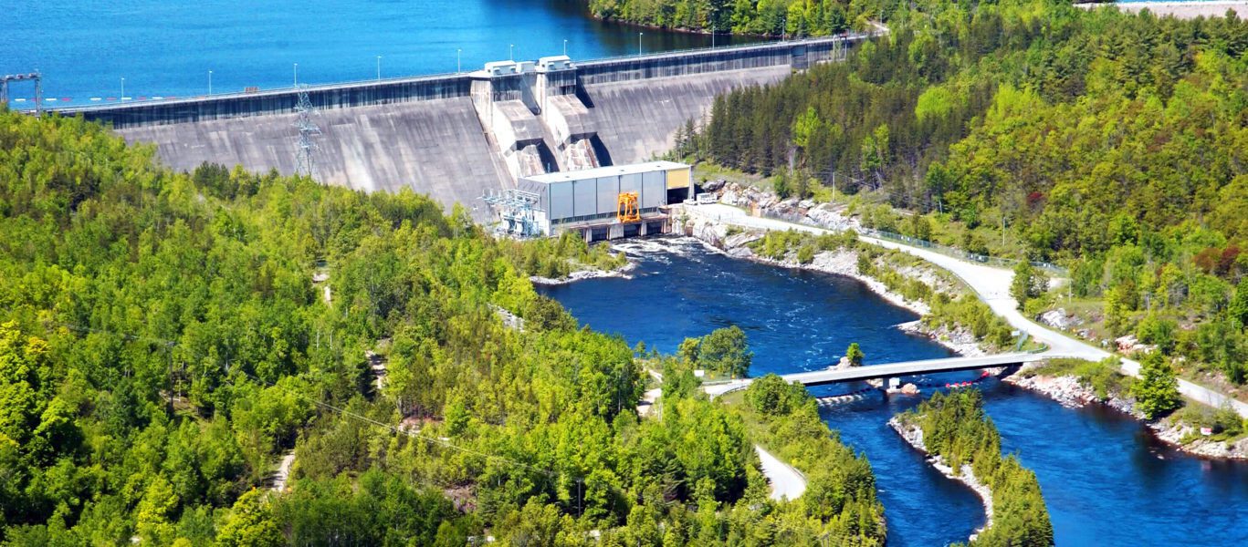 An aerial view of Mountain Chute hydroelectric station.