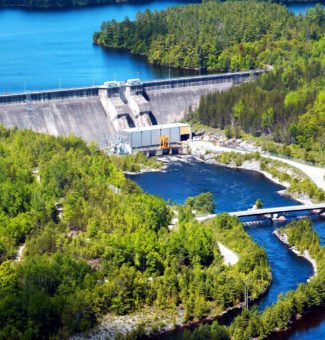 An aerial view of Mountain Chute hydroelectric station.