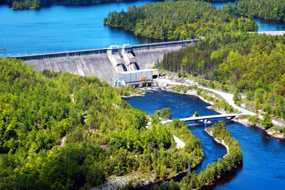 An aerial view of Mountain Chute hydroelectric station.