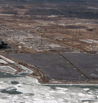 An aerial view of the Nanticoke Solar Facility.