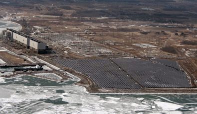 An aerial view of the Nanticoke Solar Facility.