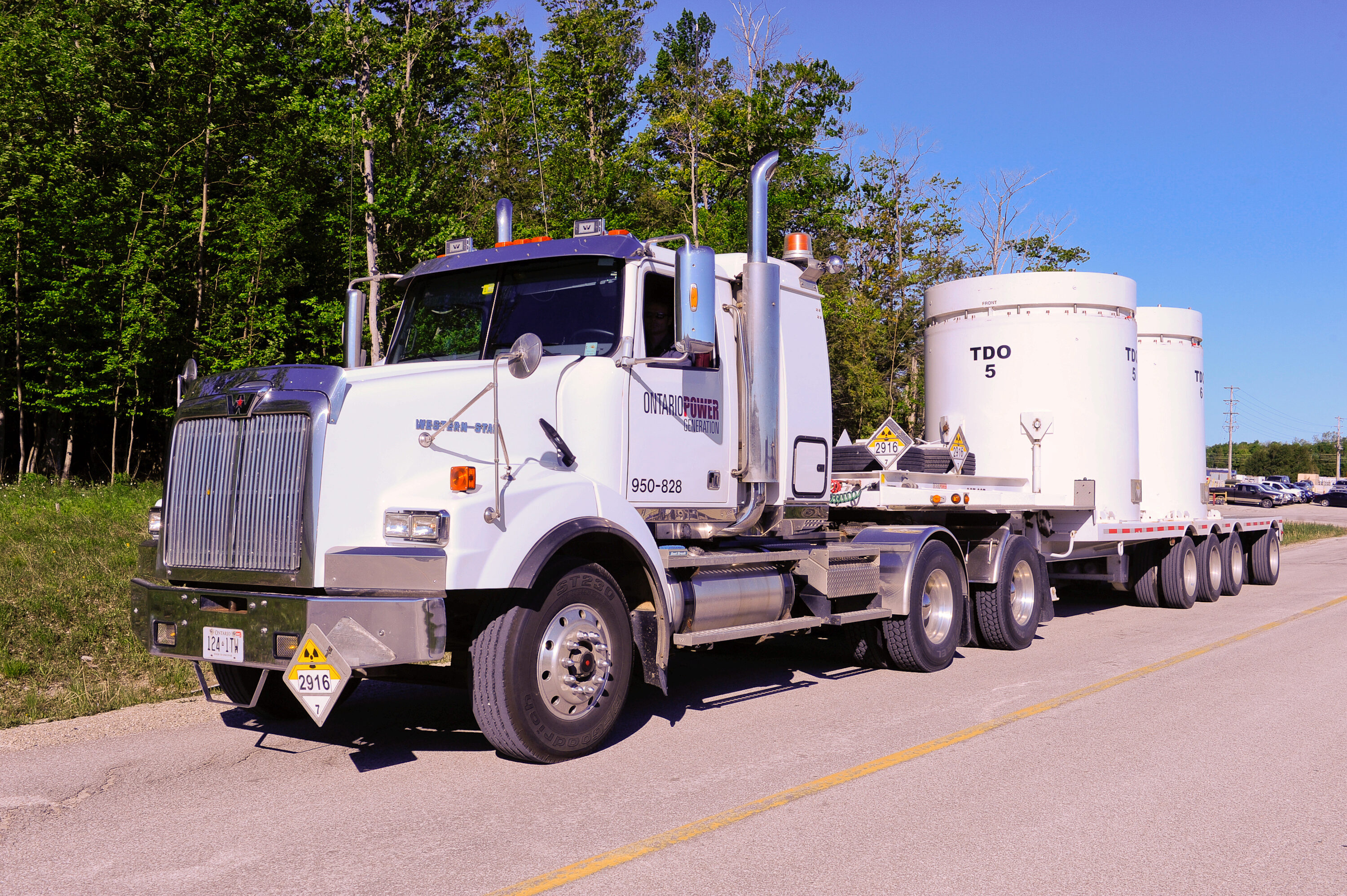 A nuclear waste transportation truck in transit.