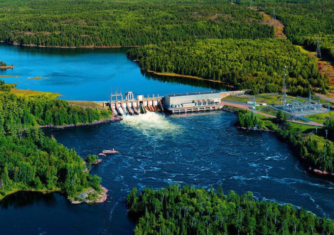 An aerial view of Whitedog Falls hydroelectric station.