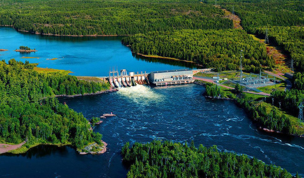 An aerial view of Whitedog Falls hydroelectric station.