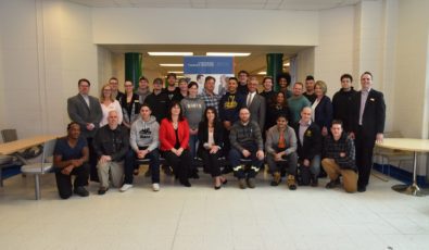 The first class of the new boilermaker pre-apprentice program pose with industry leaders at Durham College's Whitby Campus.