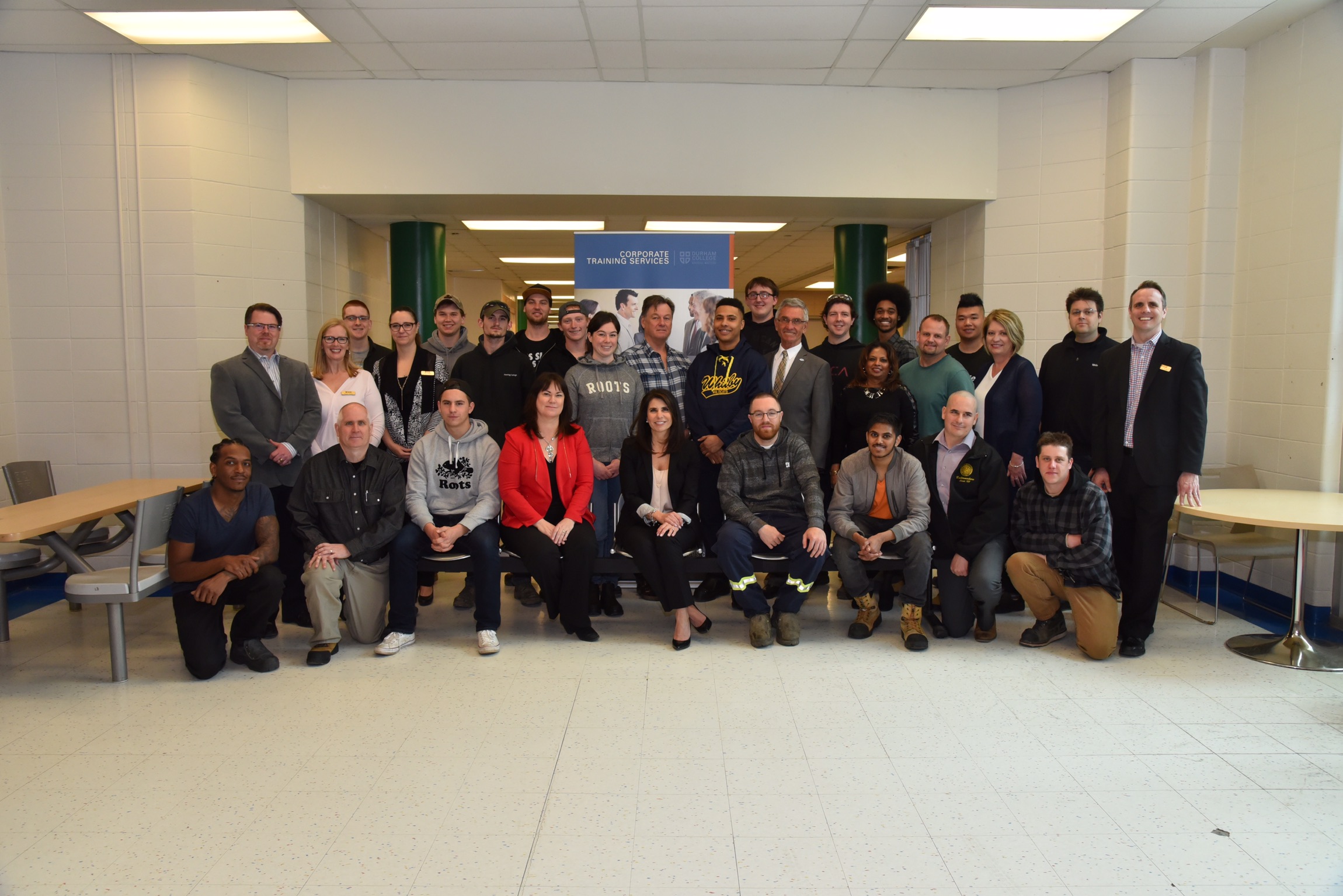 The first class of the new boilermaker pre-apprentice program pose with industry leaders at Durham College's Whitby Campus.