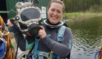 OPG diver Jaimie Dack outfitted in full diving gear.