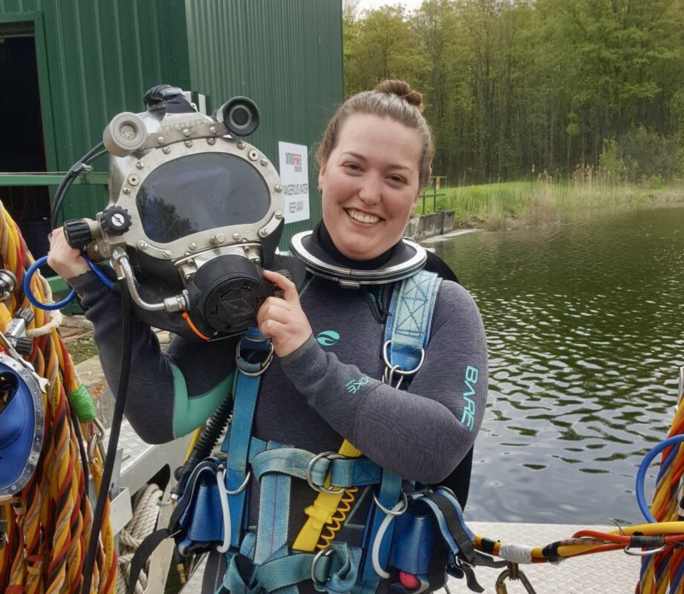 OPG diver Jaimie Dack outfitted in full diving gear.