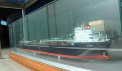 A replica of the self-unloading bulk carrier known as the Algowood is on display at OPG’s Saunders Hydro Dam Visitor Centre in Cornwall.