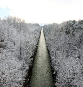 A winter view of the Sir Adam Beck Power Canal in Niagara.