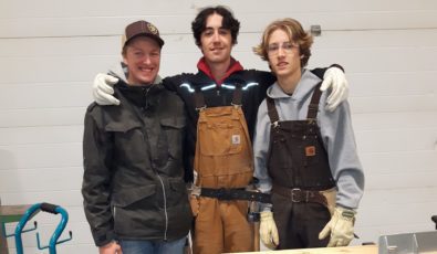 The students at work on the barn swallow structure.