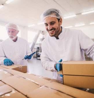 Workers handle food donations