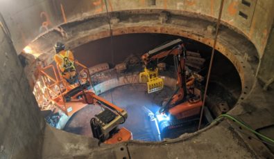 A worker flame cuts the old scroll case, which is set to be replaced as part of the G1 and G2 unit replacement at Sir Adam Beck I GS.