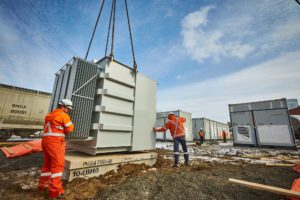 Workers installing energy infrastructure in Hagersville, Ontario.