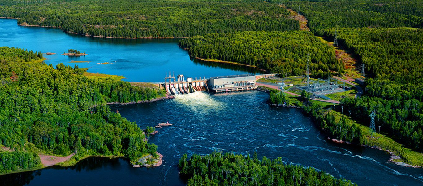 An aerial view of Whitedog Falls hydroelectric station.