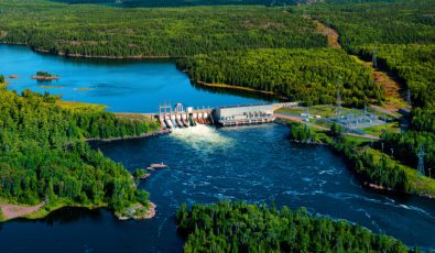 An aerial view of Whitedog Falls hydroelectric station.