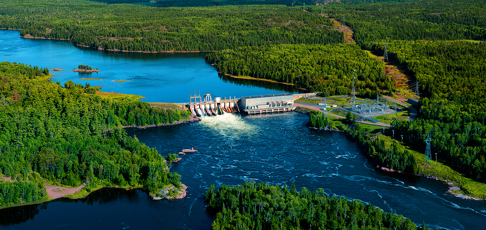 An aerial view of Whitedog Falls hydroelectric station.