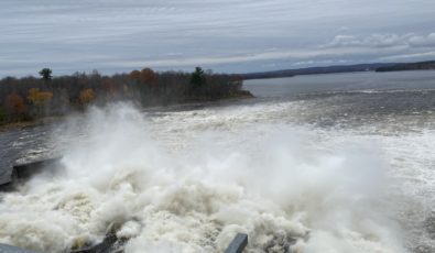 Water surges from OPG's Chats Falls Generating Station in eastern Ontario.