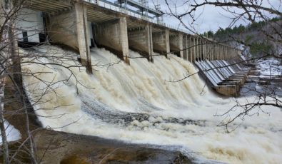 A view of water rushing out of one of OPG's hydroelectric generating stations.