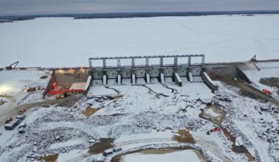 An overhead shot of the Adam Creek spillway.