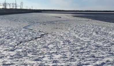 Photo of blanket of frazil ice at Chats Falls GS