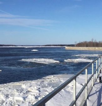 Chunks of frazil ice float in the forebay of Chats Falls GS in eastern Ontario.