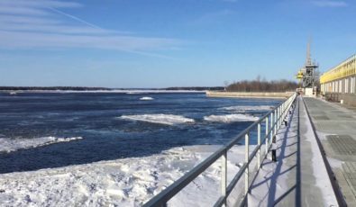 Chunks of frazil ice float in the forebay of Chats Falls GS in eastern Ontario.