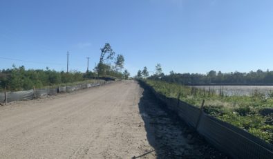 A five-kilometre-long silt fence lines the Calabogie work site to help protect local wildlife. Carly Lance regularly inspects the fence to ensure there are no gaps or holes.