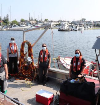 OPG divers (left to right) Samantha Hood, Elizabeth Cole, Drew Burstahler and Jaimie Dack set off on one of the company's first-ever female dives this summer.