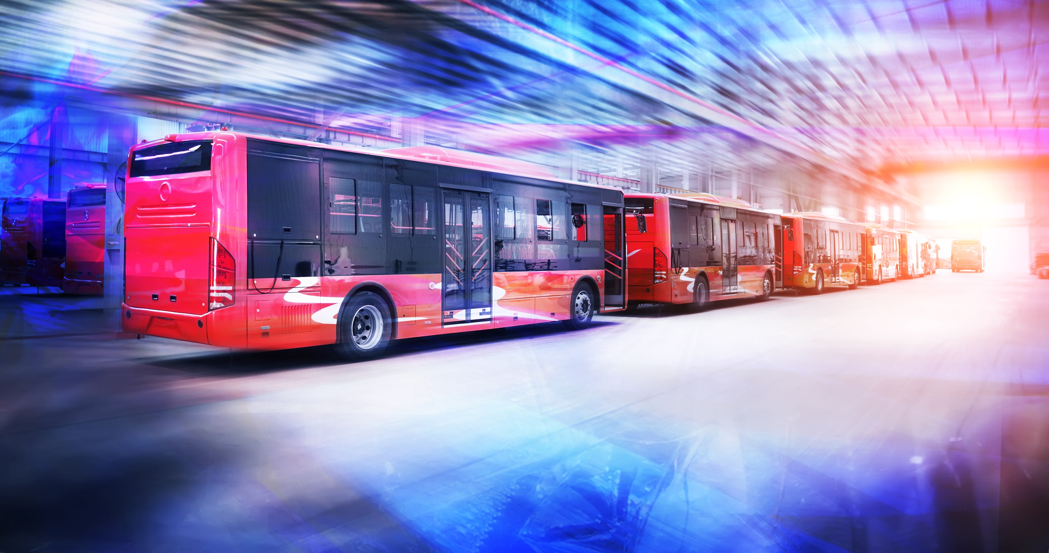 A lineup of electric buses.