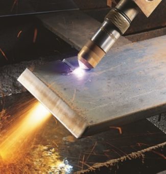 A plasma cutter in action.