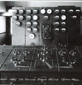 View of instrumentation inside the old control room at Sir Adam Beck I GS.