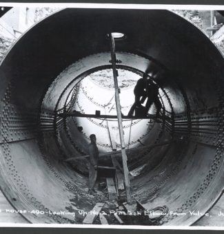 A look inside the penstock during construction of Sir Adam Beck I GS.