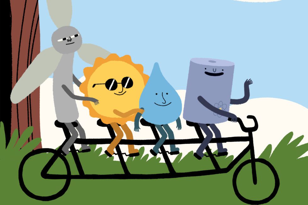 Pelly and his besties on a tandem bicycle