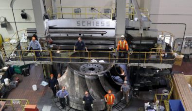 The Otto Holden overhaul project is leveraging expertise across OPG, including the Niagara Falls work centre, whose complex machining equipment helped complete repairs on Otto Holden's Unit 7 turbine runner, pictured here.