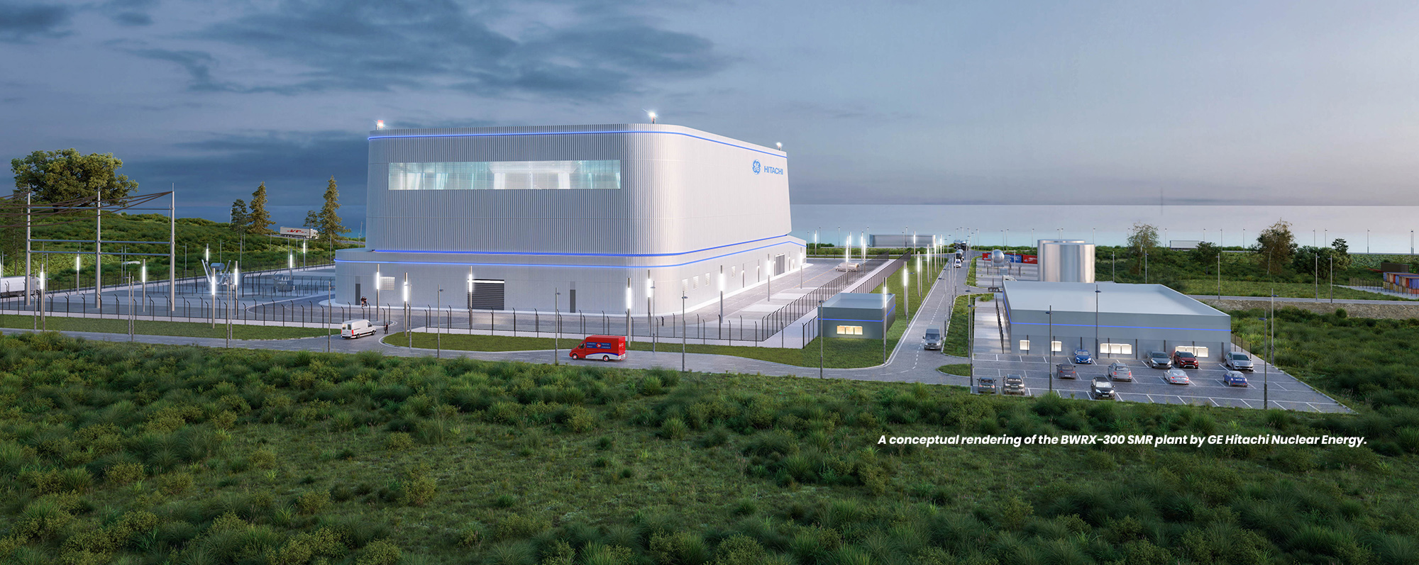 A conceptual rendering of the BWRX-300 SMR plant by GE Hitachi Nuclear Energy.