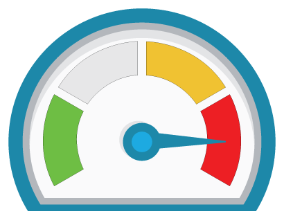 A dial graphic indicating "red" for poor performance.