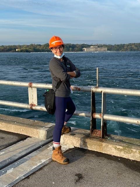 OPG's Maja Ristic stands on the pier of the International Niagara Control Works dam on the Niagara River. “Hydro stations and dams introduce waterway hazards that are above and beyond naturally occurring conditions," she warns.