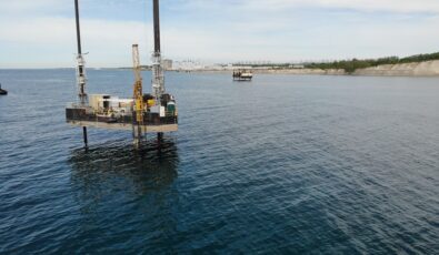 Drilling barges are gathering samples of the bedrock formation east of the Darlington station as an offshore geotechnical study continues.