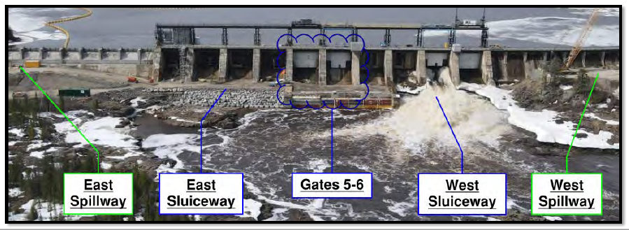 Smoky Falls GS with labels on the externally visible parts of the station