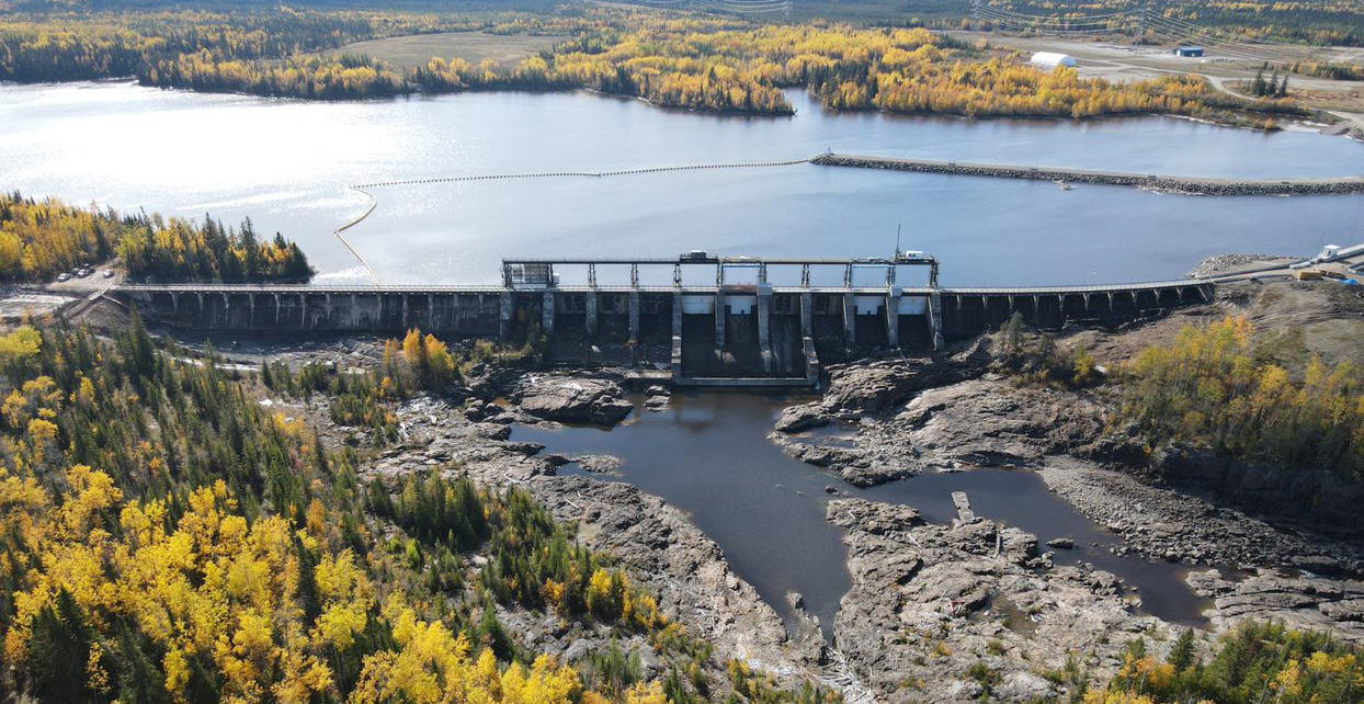 An aerial view of Smoky Falls Generating Station