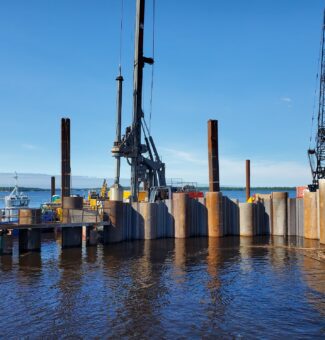 Starting construction on the West Upstream Wall, June 2022